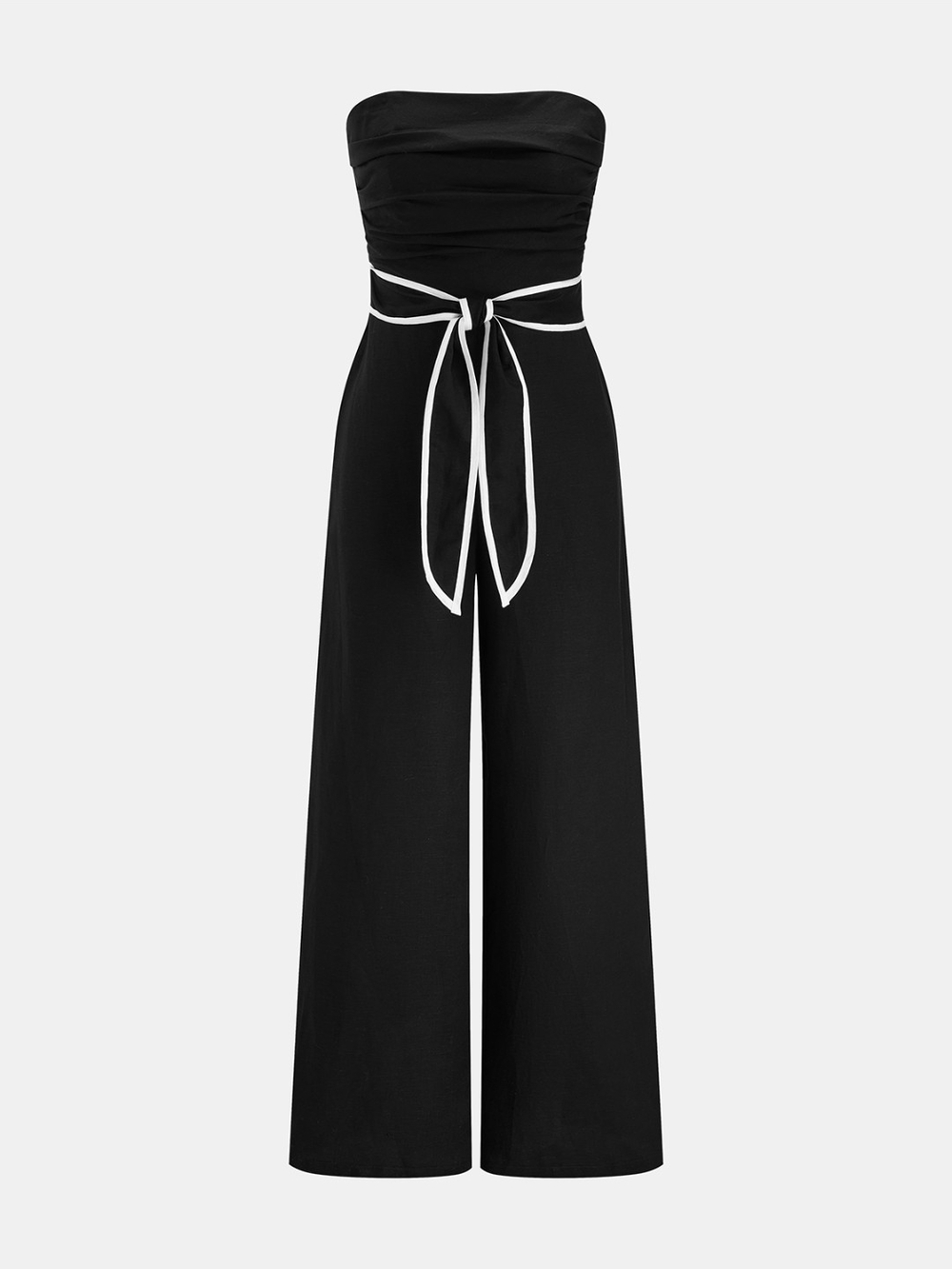 Commense Black Strapless Wide-Leg Jumpsuit with White Trim
